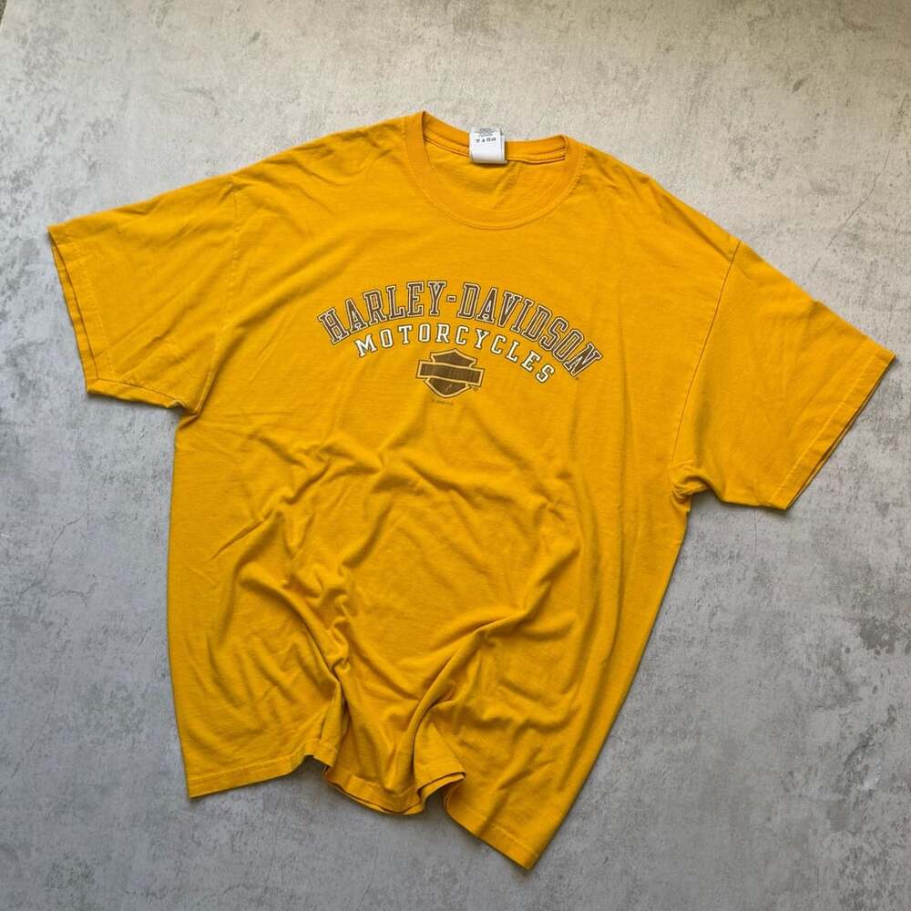 Harley-Davidson T-Shirt Size XL Yellow Motorcycle Logo Graphic USA Made